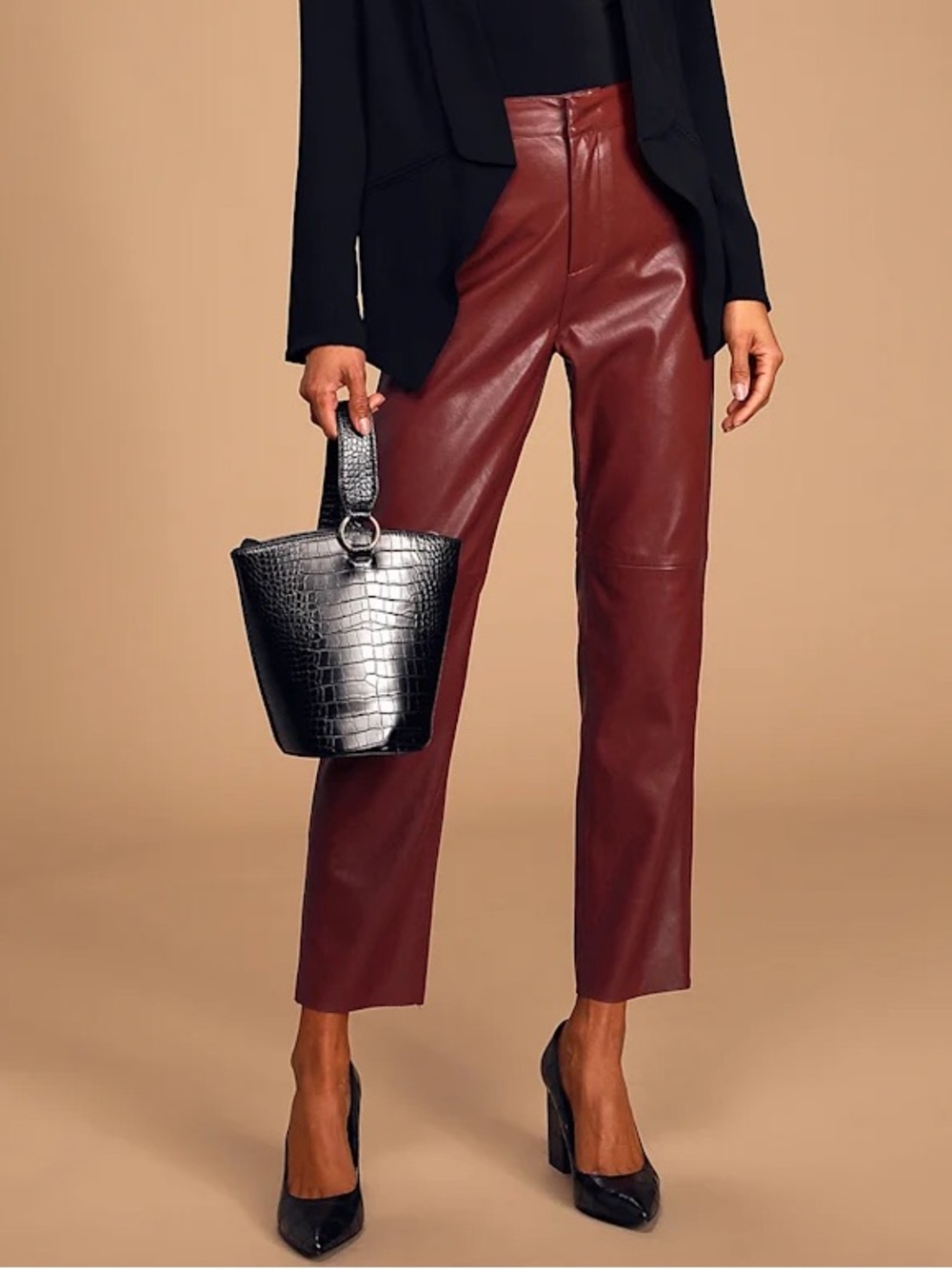 New Lulus Large Open Minded Burgundy Vegan Leather Pants